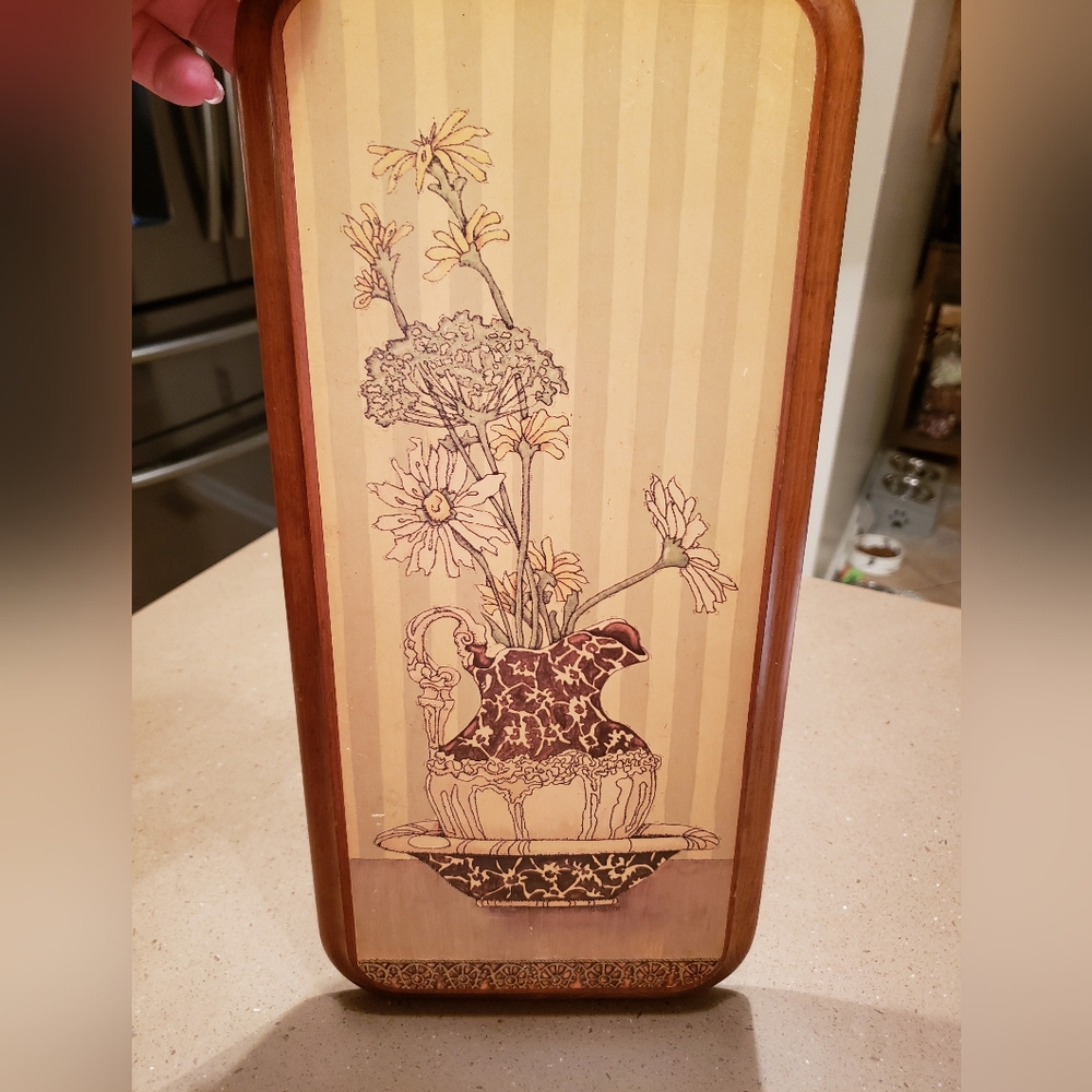 Vintage Wood Floral Print Plaque